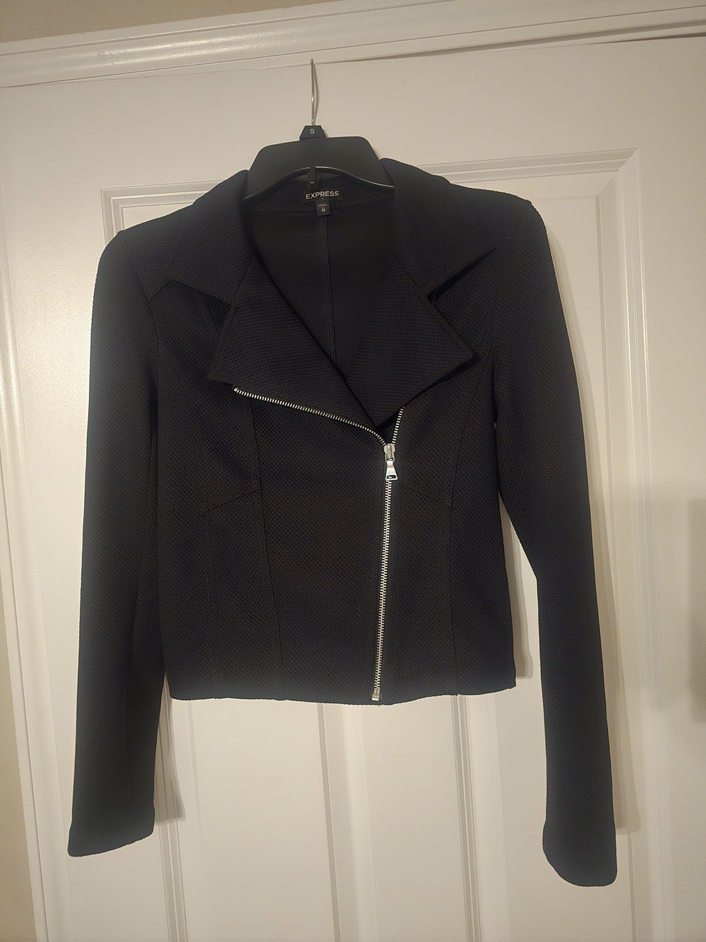 Express Black Textured Asymmetrical Zip Blazer